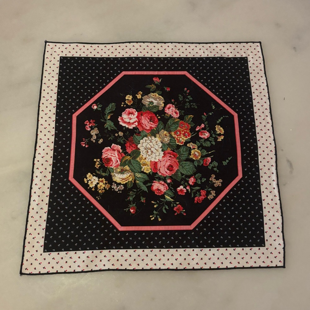 Vintage Cranston Floral Scarf / Fabric Square - black floral design
